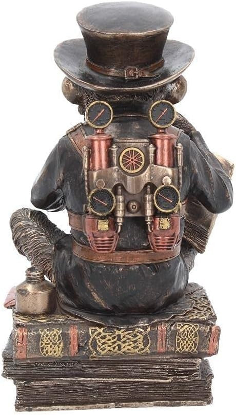 Steampunk Chimpanzee Scholar Figurine 19.5cm Resin Ornament Bronze Book Statue