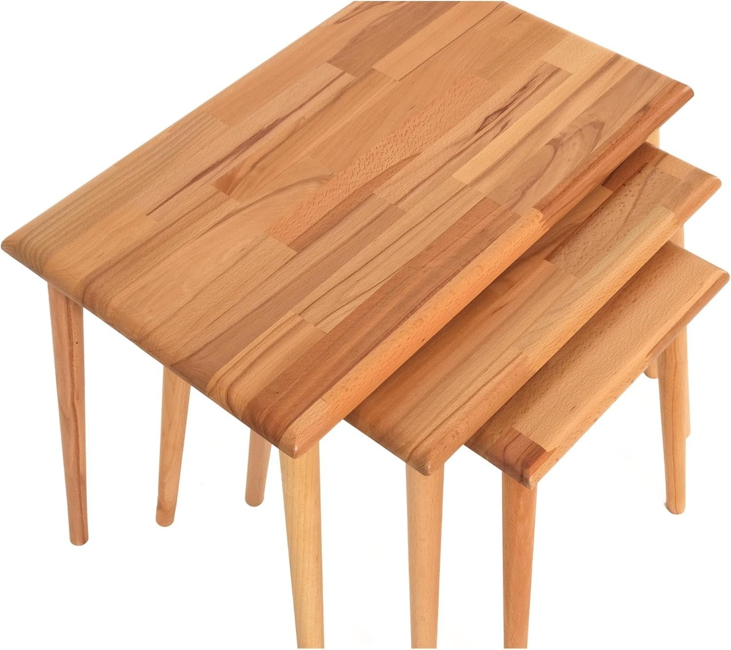Mid-Century Modern Wood Coffee Table Nesting Rectangular Walnut Easy Assemble