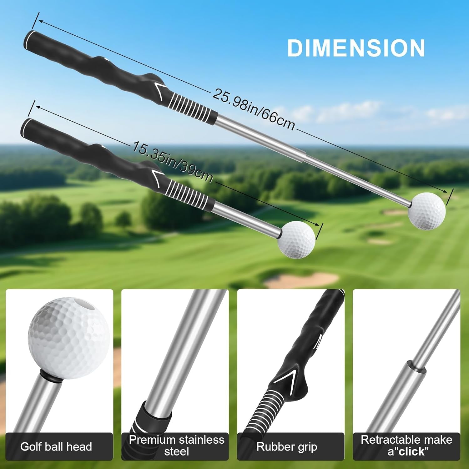 Retractable Golf Swing Trainer RH Click Stick Grip Aid