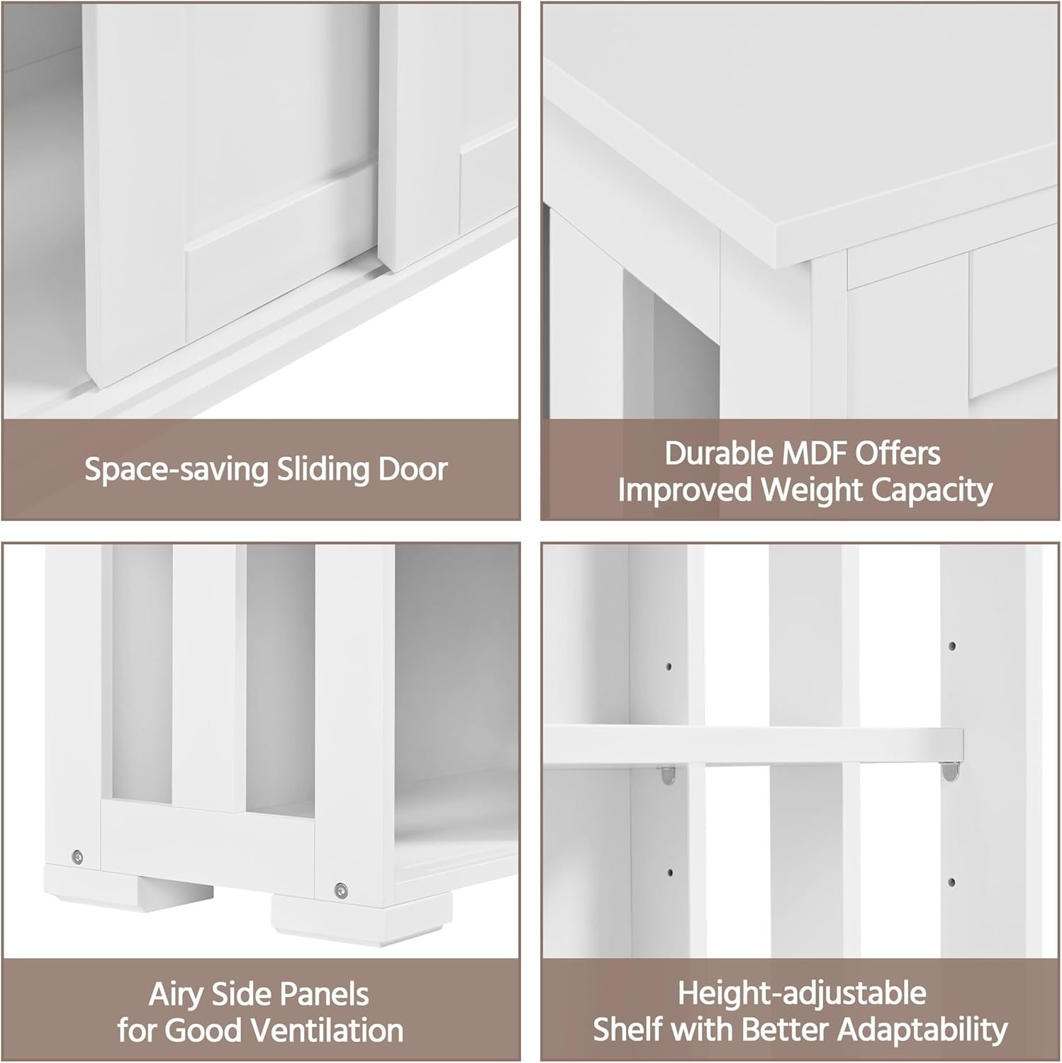White Sideboard Cabinet 63.5cm Buffet Sliding Door Adjustable Shelf