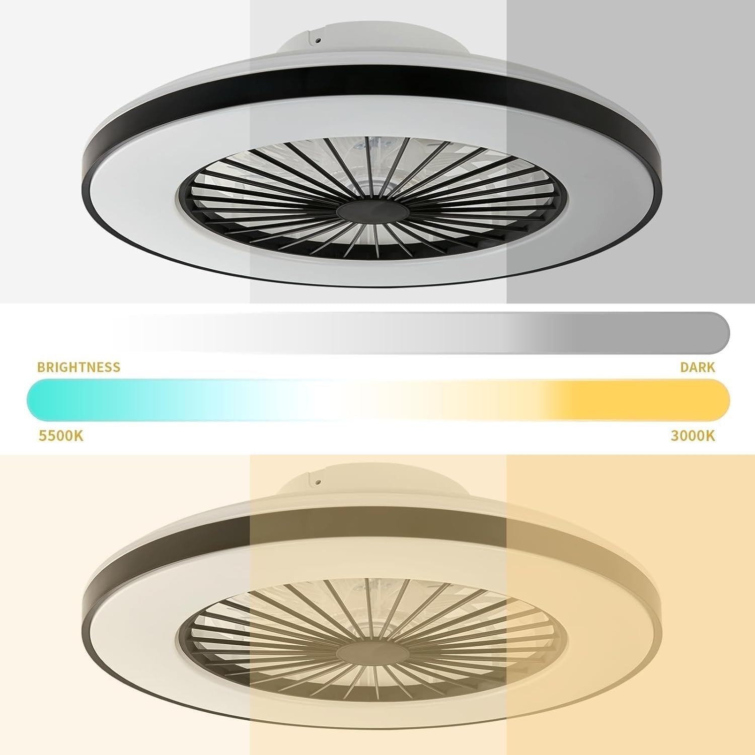 50CM LED Ceiling Fan Light, 24 Speeds, Dimmable, Remote, 3000K-5500K