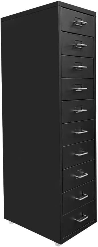 Tall Metal 10 Drawer Filing Cabinet Storage Unit on Wheels Home Office