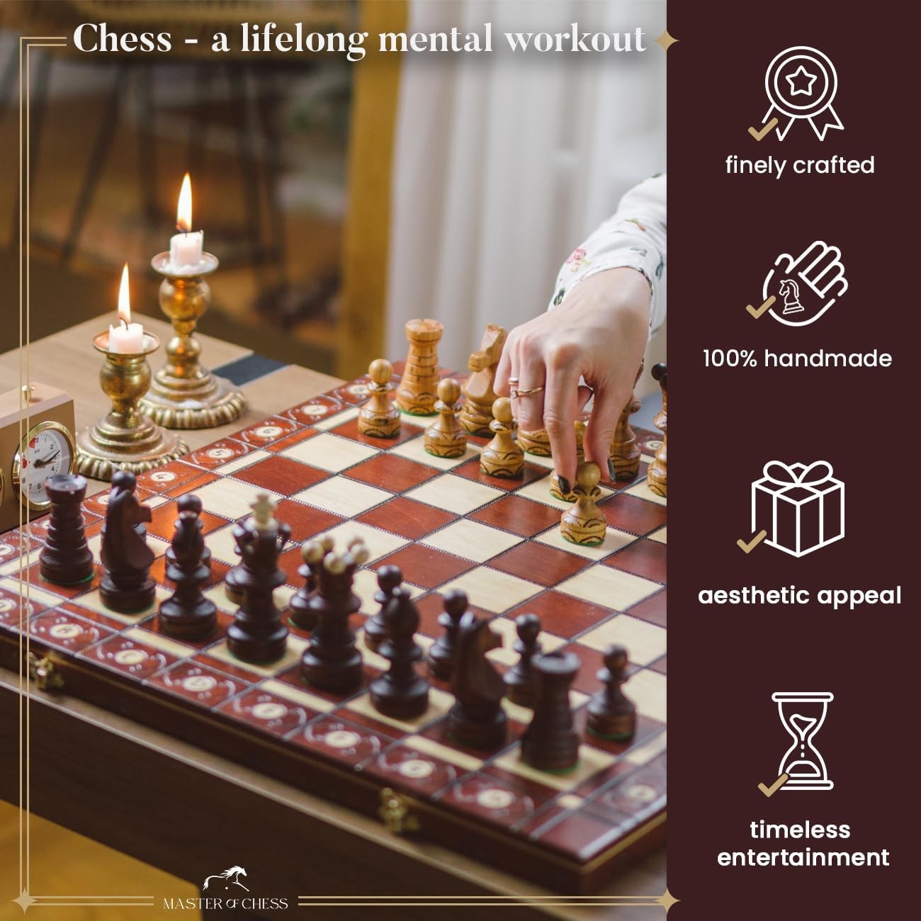 54cm Luxury Wooden Chess Set – Handcrafted Cherry Board & Carved Pieces