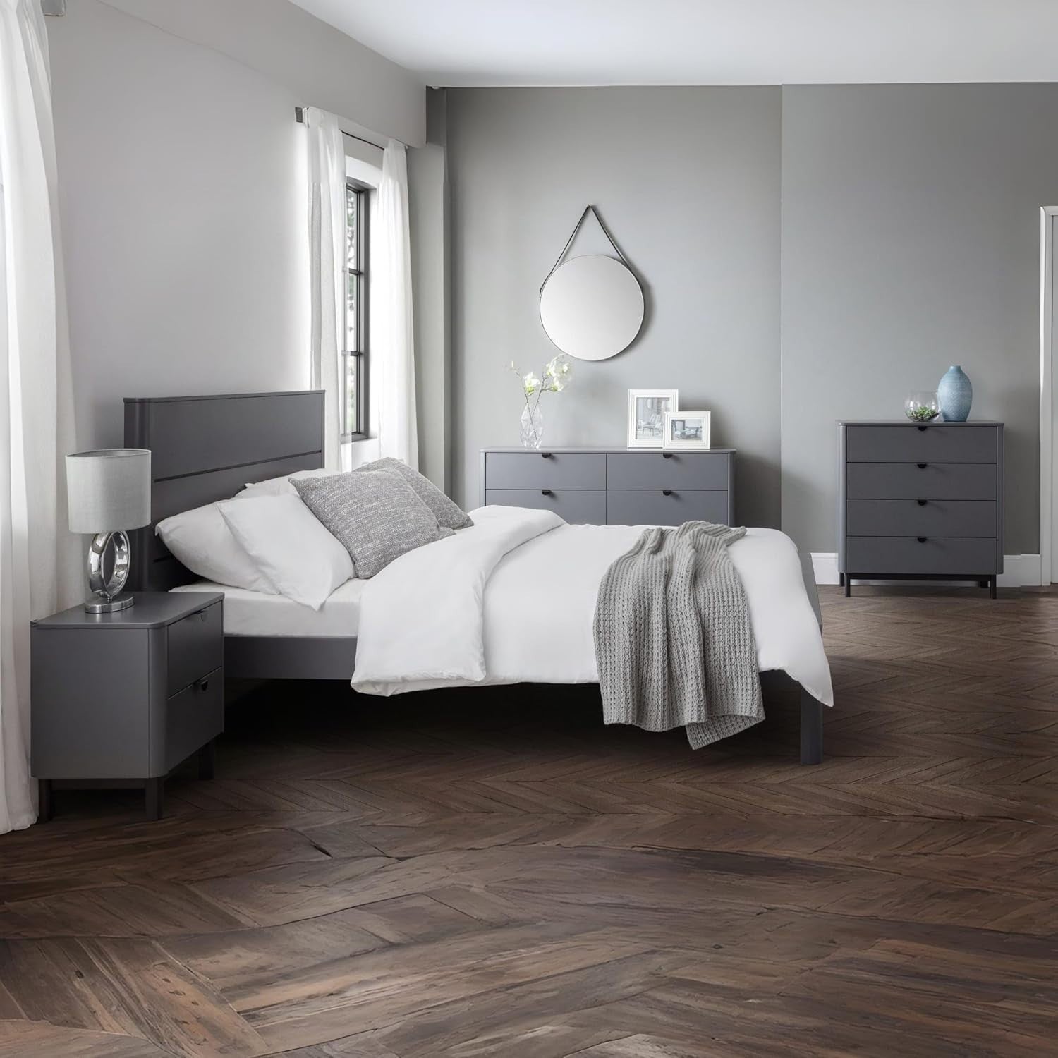 Modern Grey 2 Drawer Bedside Table – Sleek Wooden Nightstand Storage Unit
