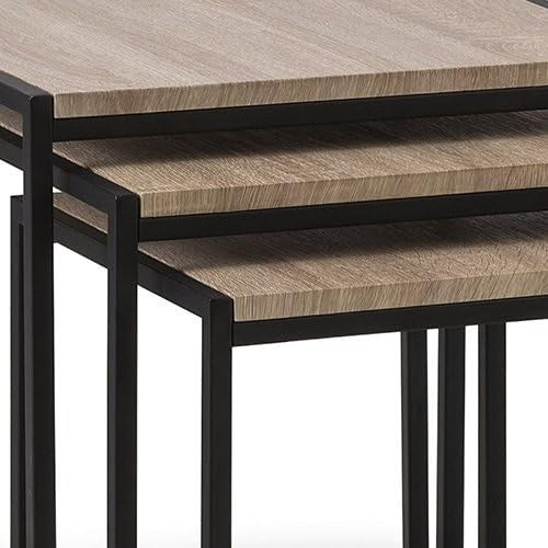 Space-Saving Nesting Side Tables Set of 3 Black & Oak Compact End Table Home