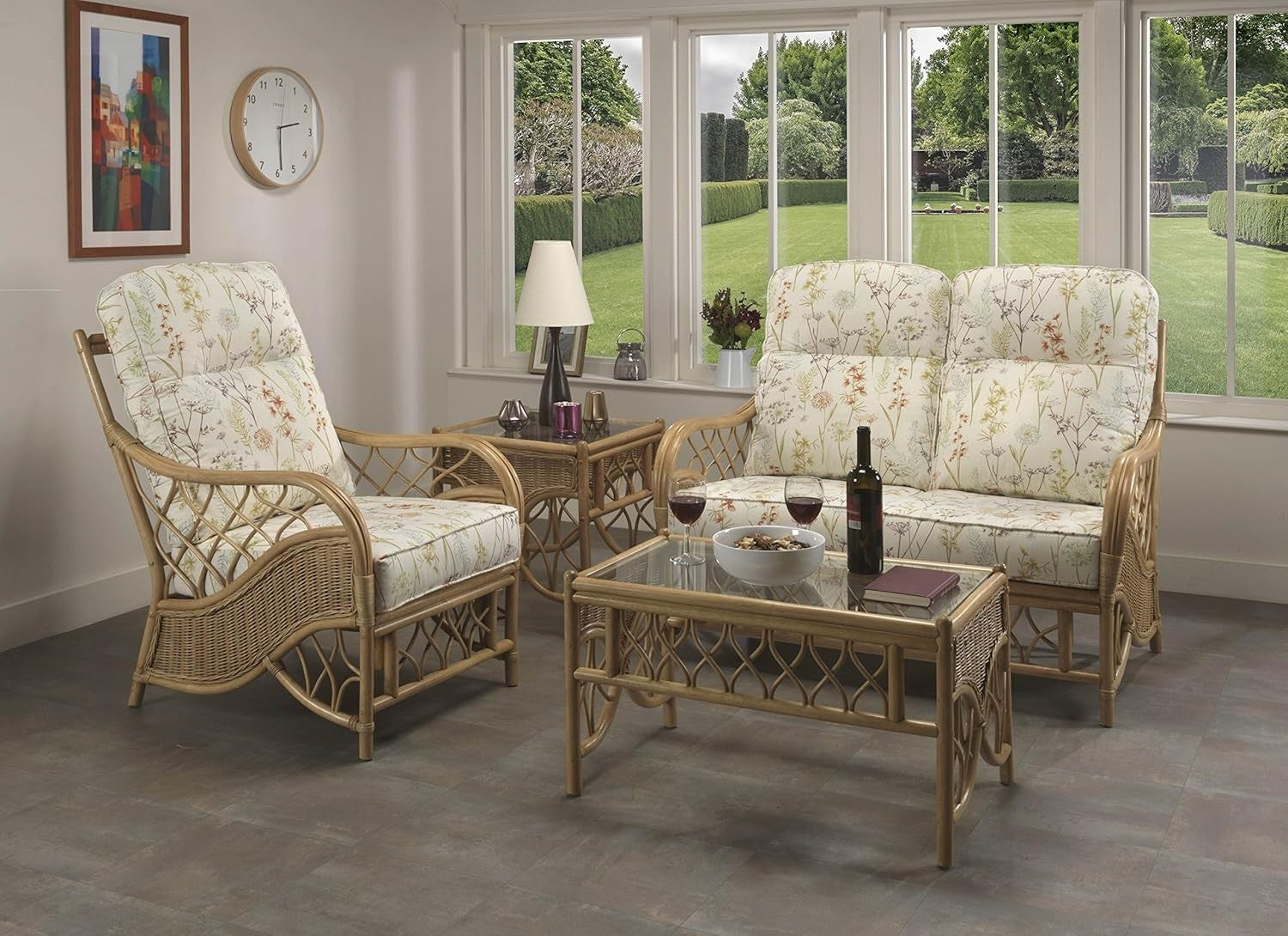 Rattan Armchair Indoor Cane Lounge Chair with Cushions Conservatory Living Room