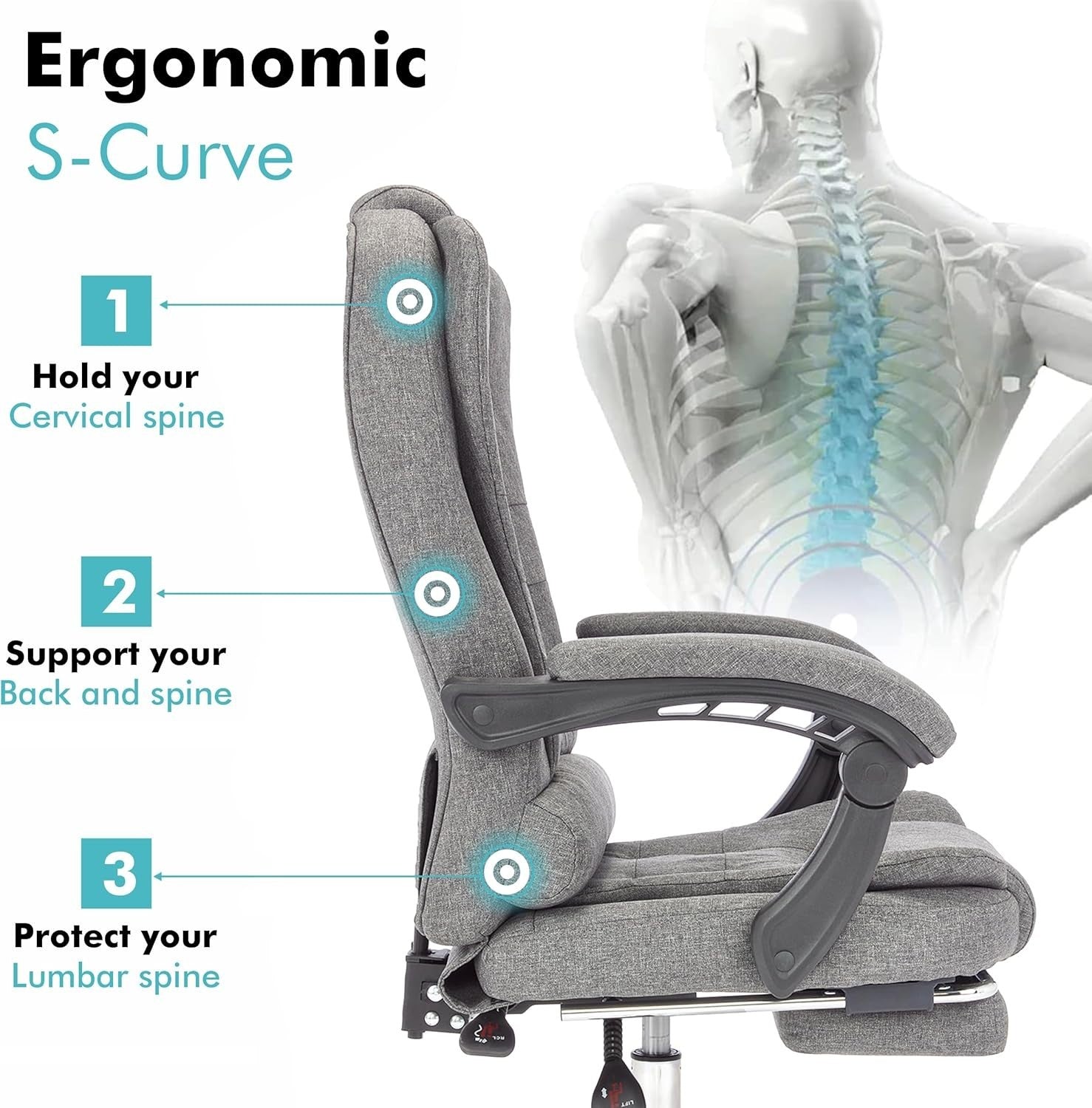 Executive Ergonomic Office Chair Recliner High Back Lumbar Support Padded Armres