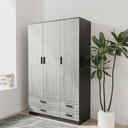 3 Door 4 Drawer Wardrobe Hanging Rail Black Ash Grey Bedroom Storage