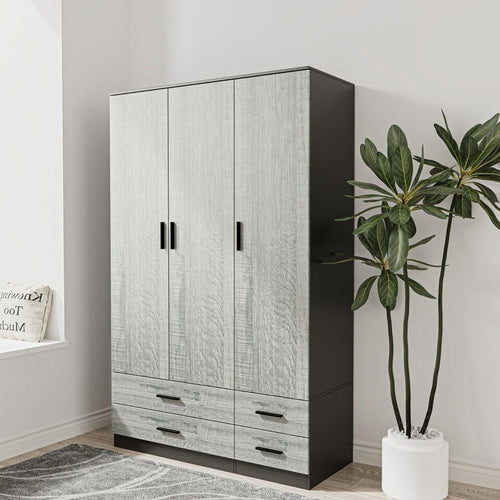 3 Door 4 Drawer Wardrobe Hanging Rail Black Ash Grey Bedroom Storage