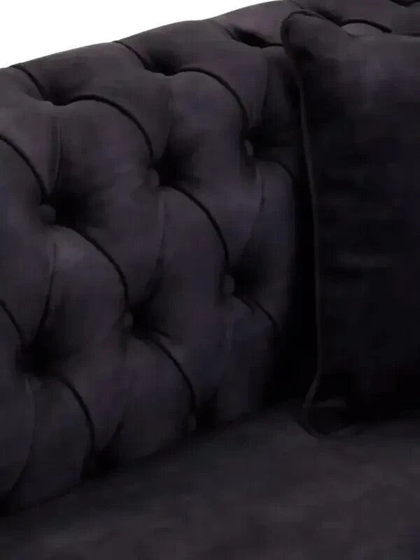 Grey Velvet 3 Seater Sofa Chesterfield Style Tufted Arms Castor Legs