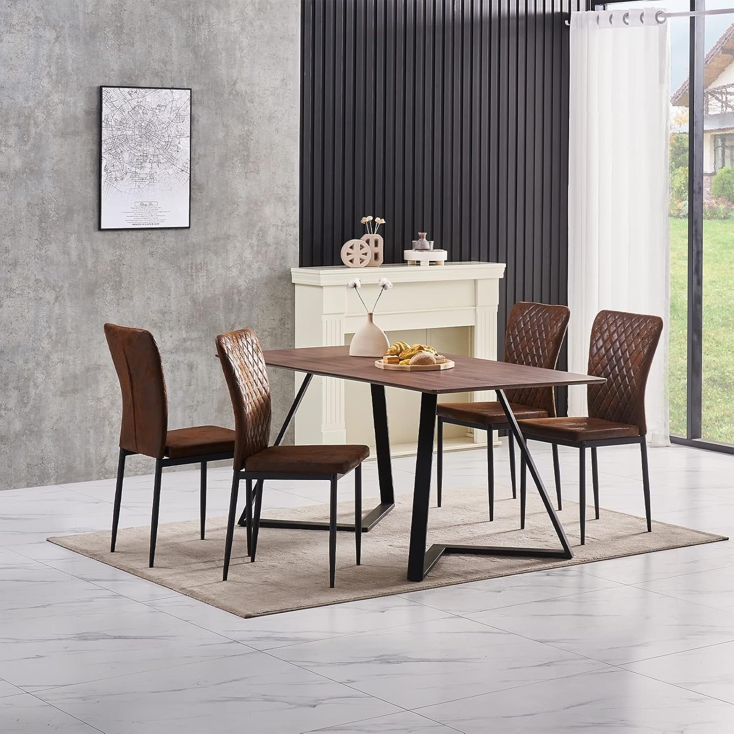 6 Seater Oak Dining Table & Suede Chairs Set | Modern Kitchen Furniture
