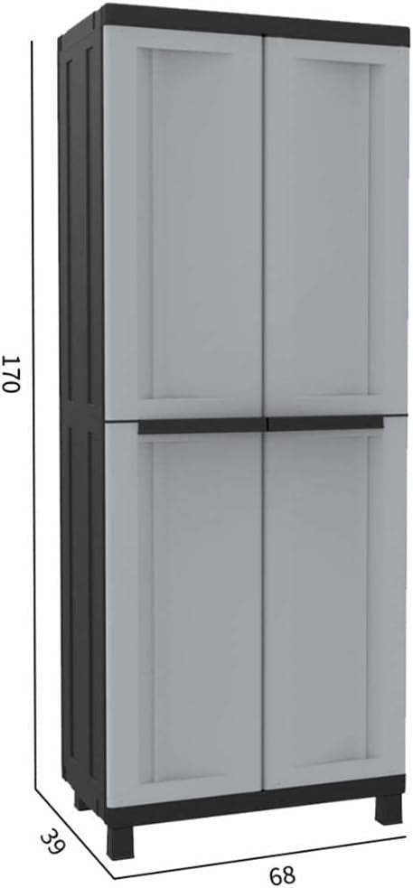 Lockable 2-Door Plastic Storage Cabinet with 3 Adjustable Shelves – 68x39x170cm