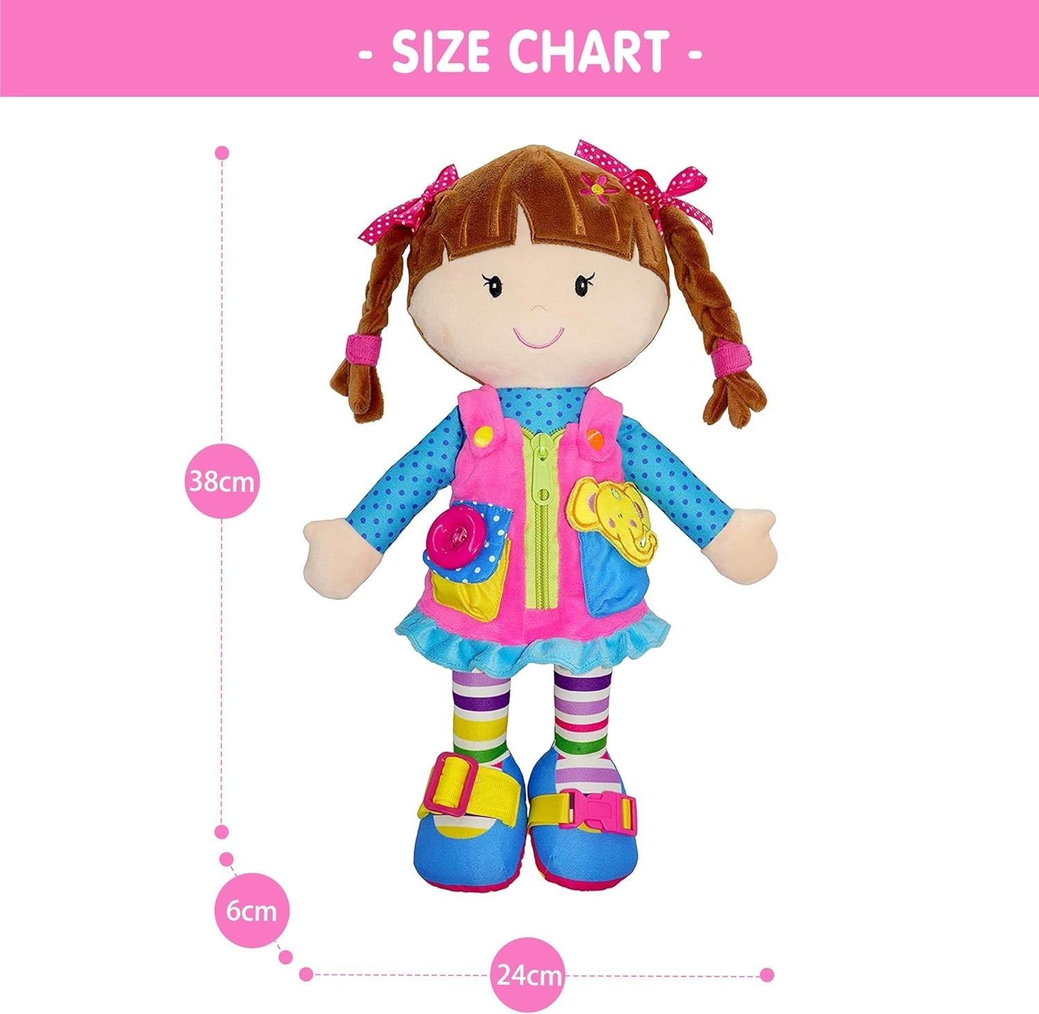 15.5” Montessori Dressing Plush Doll Toddler Learning Buckles Toy