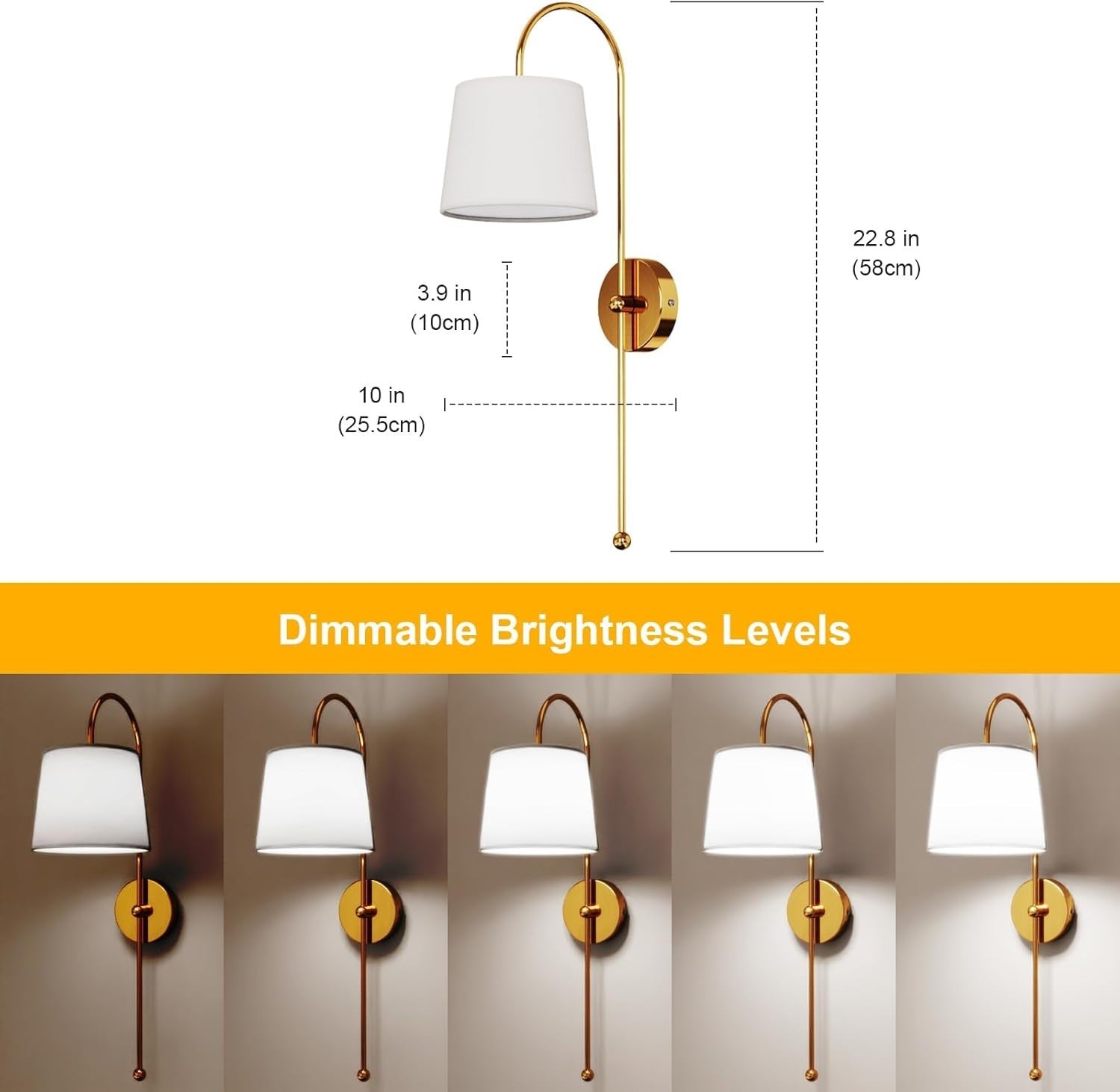 Wireless Wall Sconces Rechargeable LED Remote Gold Light 18 Colors Dimmable