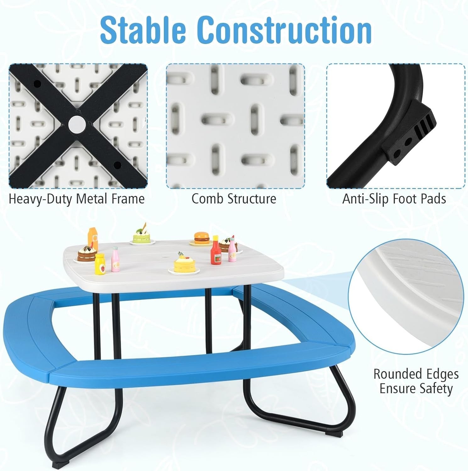 Kids Outdoor Picnic Table & Chairs Set with Adjustable Umbrella, Seats 8