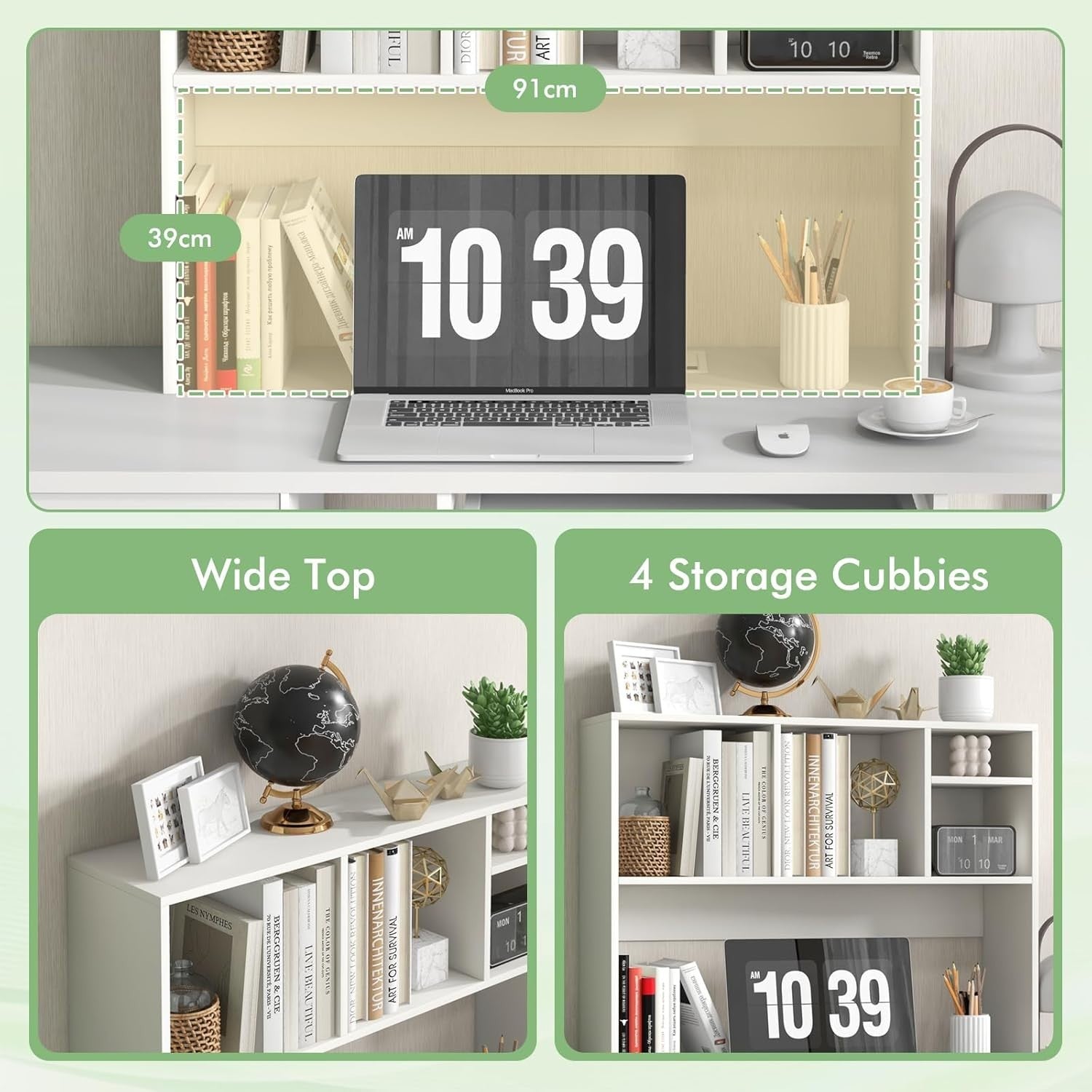 White Desktop Bookshelf Hutch 4-Shelf Countertop Storage Rack Monitor Organizer