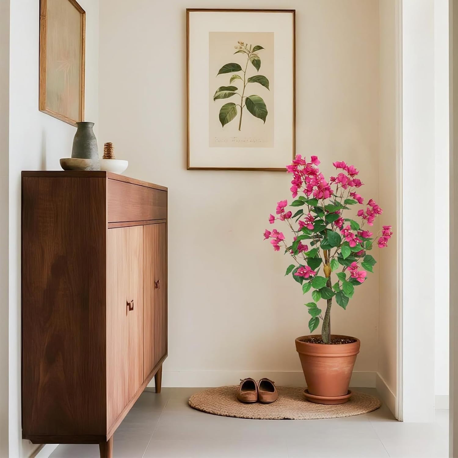3.6FT Artificial Bougainvillea Tree Pink Floral Plant in Pot Home Decoration