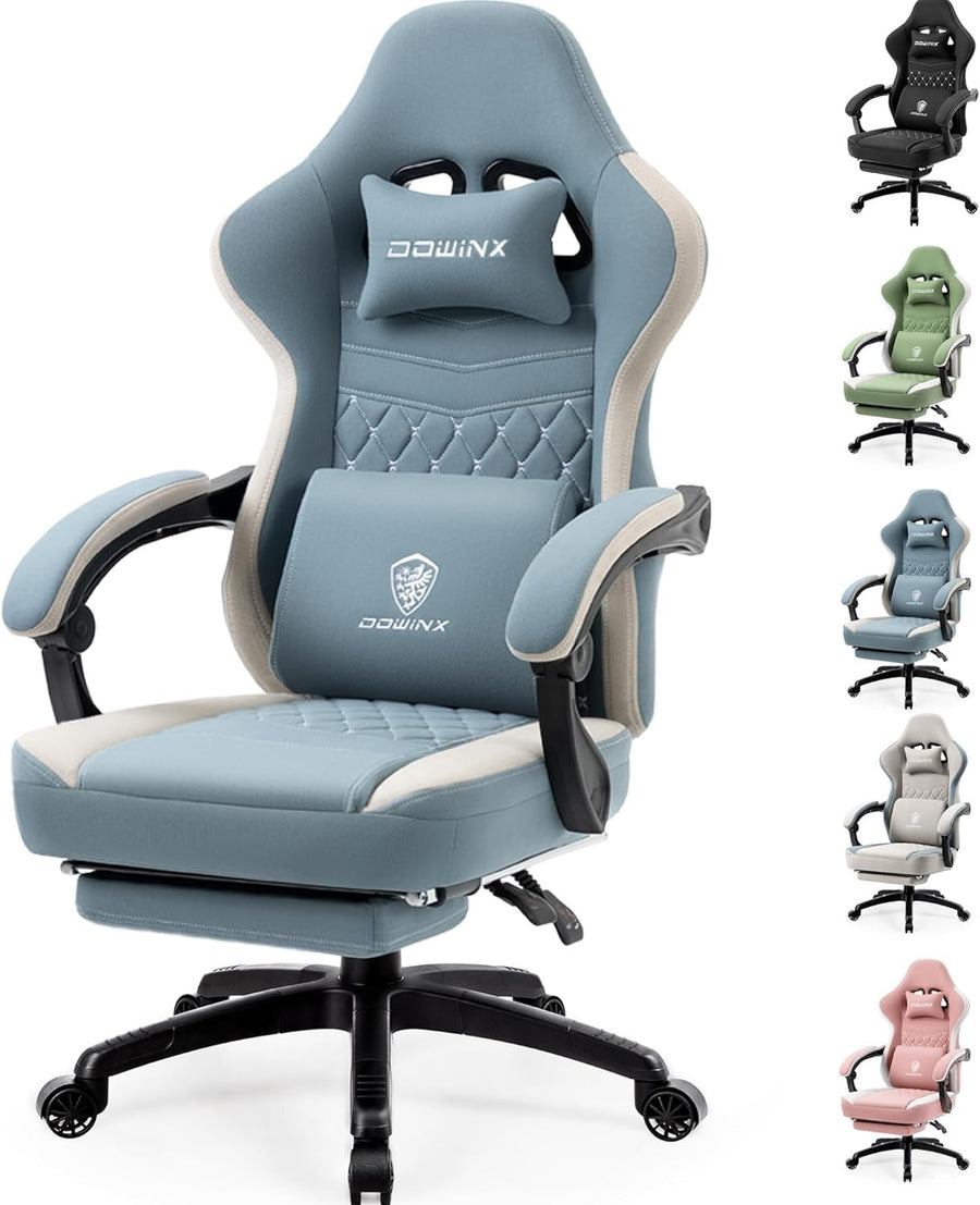 Massage Gaming Chair Fabric Pocket Spring Recliner 150kg Blue