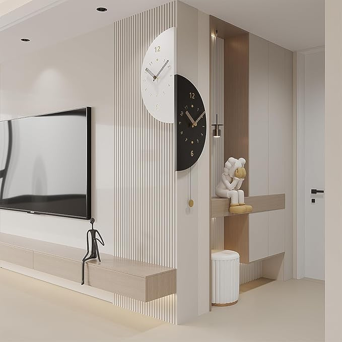Modern Double-Sided Wall Clock 17.7in Silent Corner Mounted Clock with Pendulum