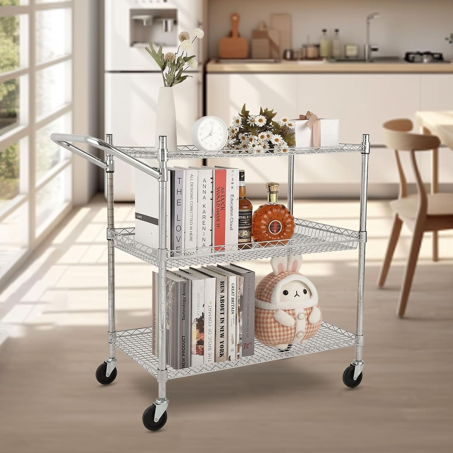 3 Tier Heavy Duty Utility Cart Rolling Metal Storage Trolley Silver
