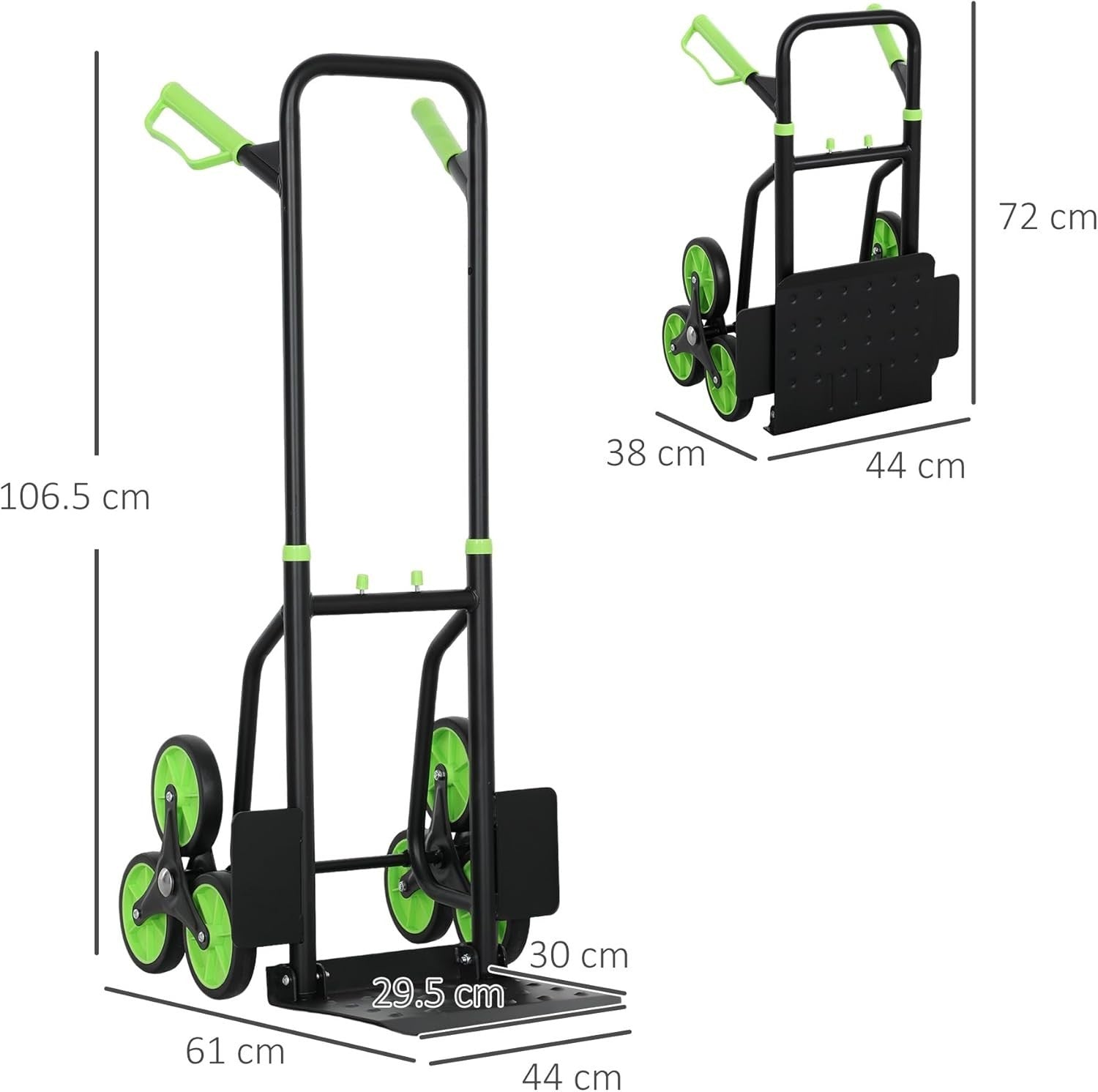 Stair Climbing Hand Truck 120kg Foldable Heavy Duty Steel Trolley Green