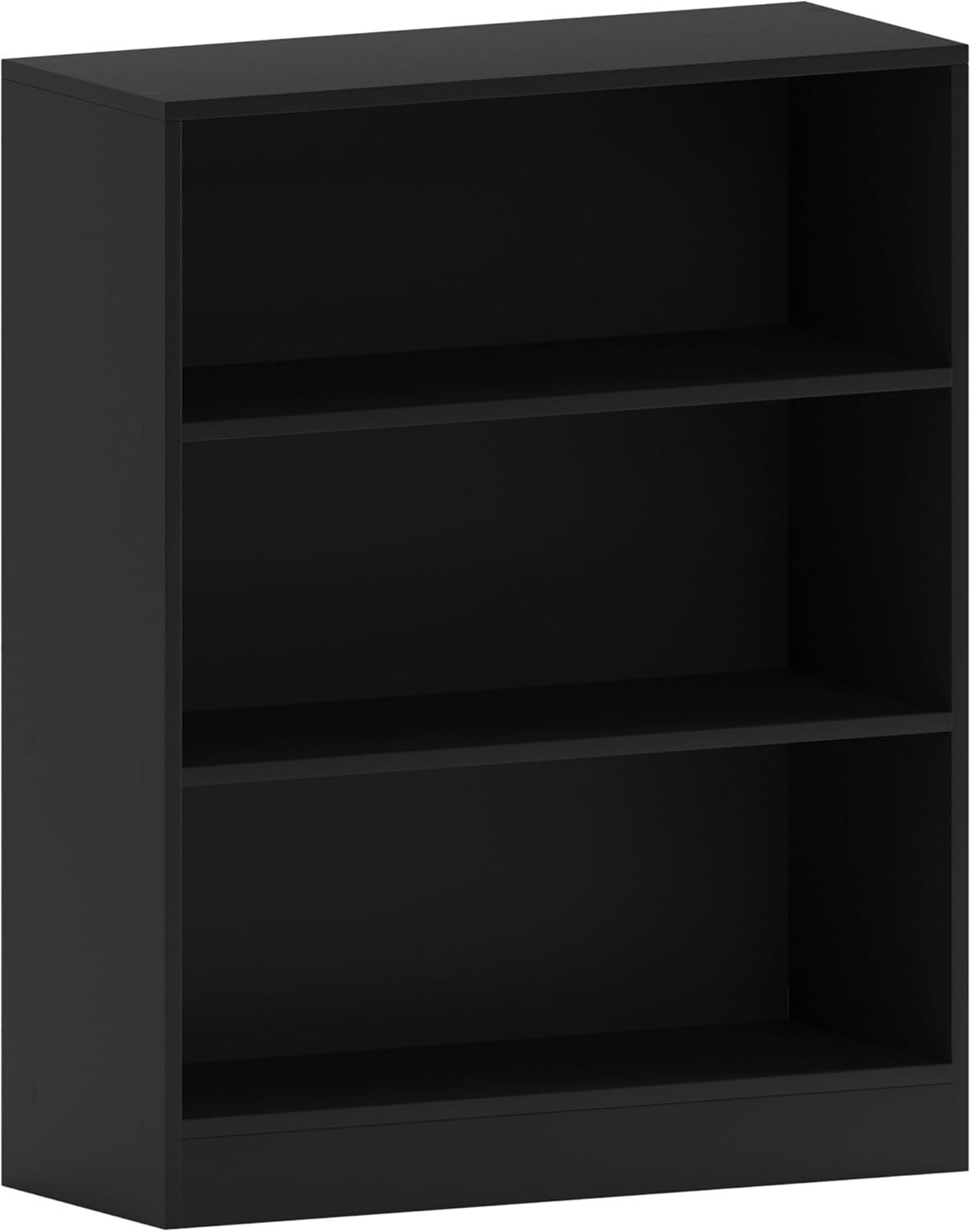 3 Tier Black Wooden Bookcase Modern Storage Display Shelf for Living Room Low