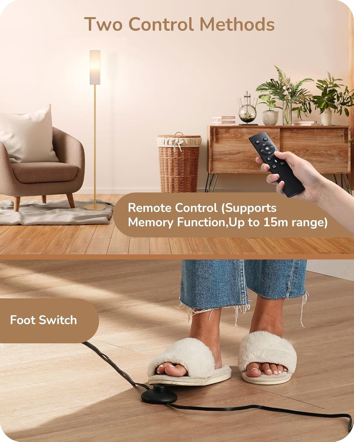 Modern Floor Lamp Dimmable Remote Linen Shade Gold Standing Light 165cm