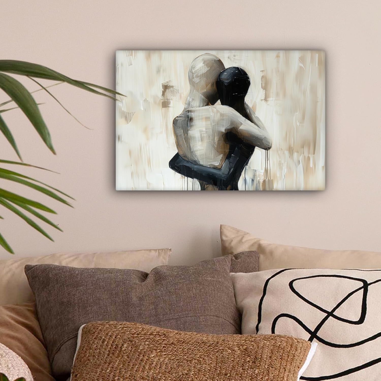 Abstract Couple Canvas Wall Art 30x20cm Beige Modern Print