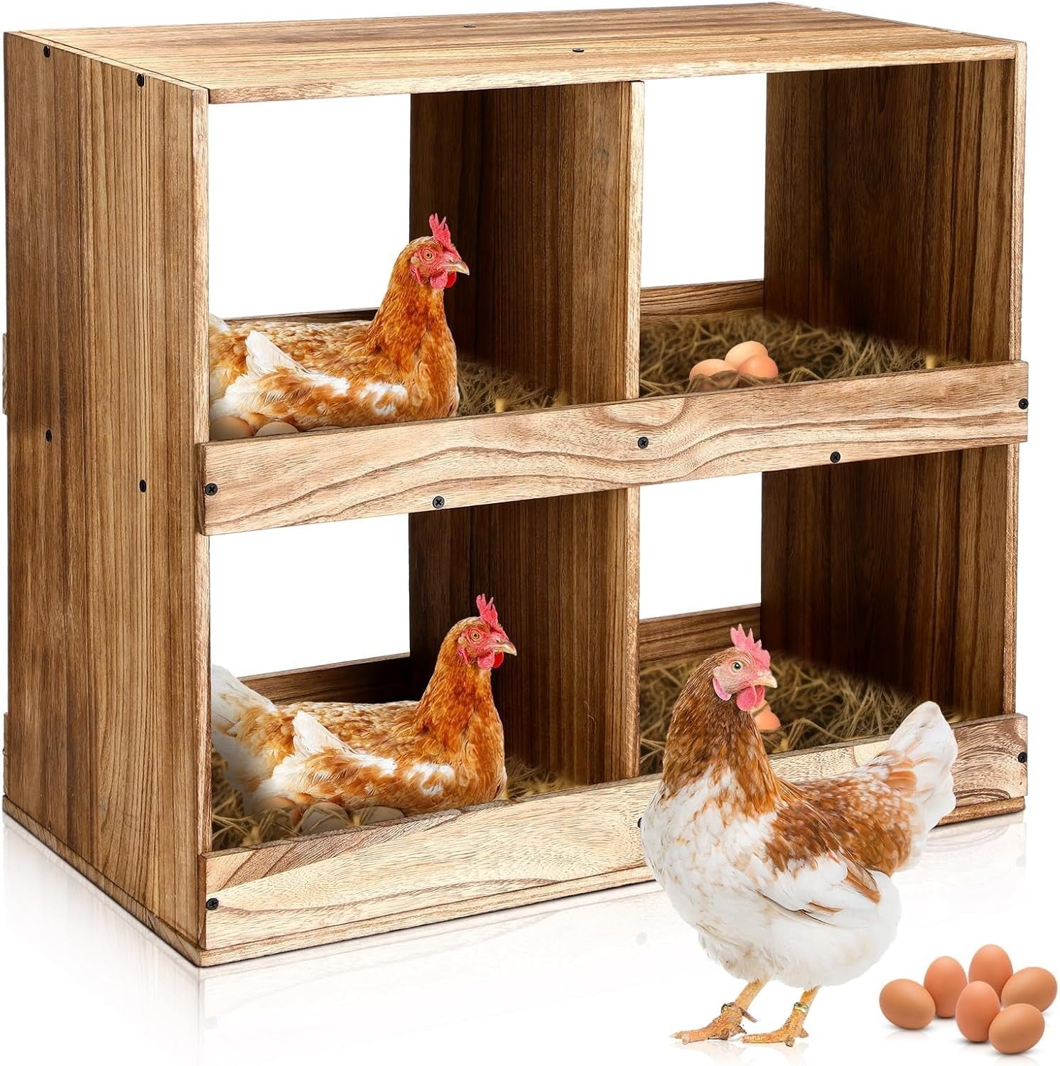 4 Compartment Wooden Chicken Nesting Boxes Easy Assembly