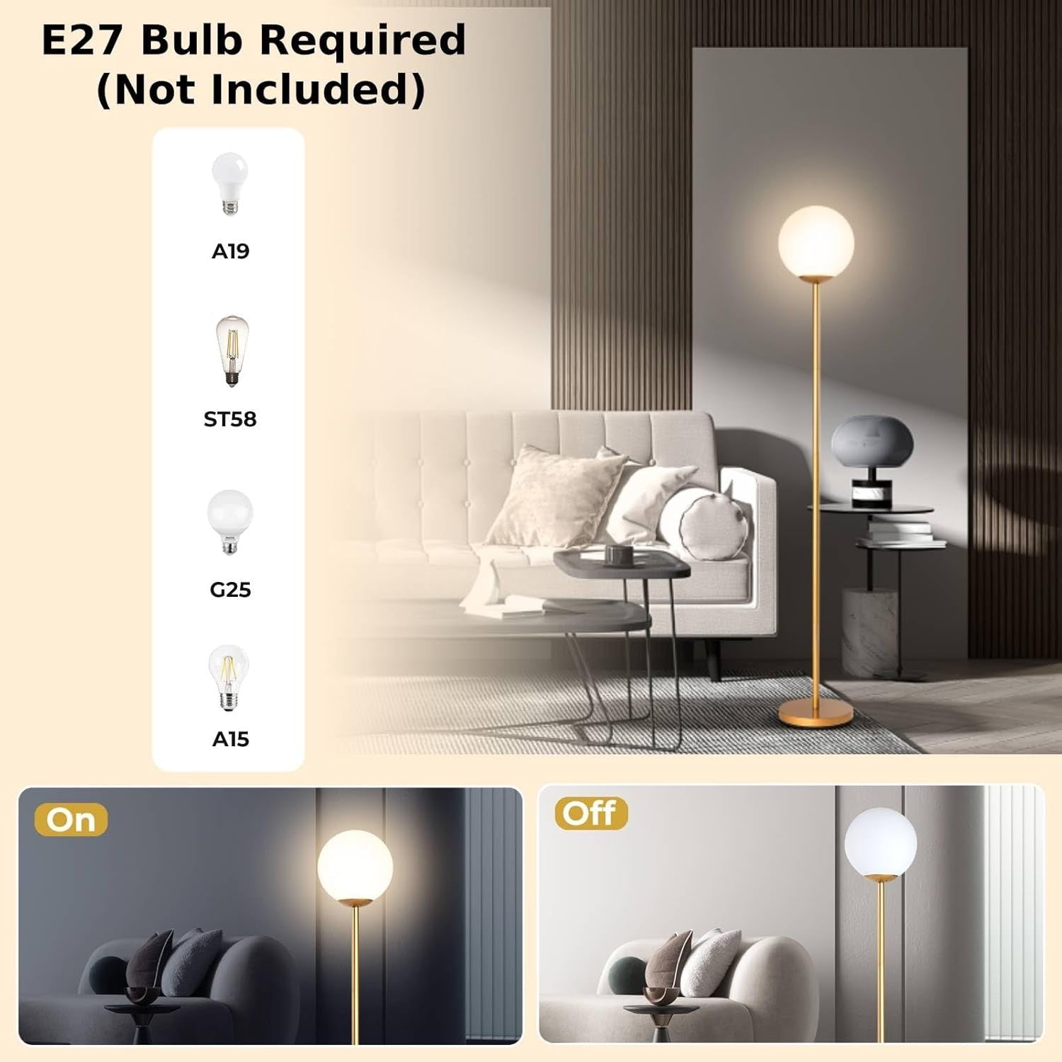 Dimmable Floor Lamp Linen Shade Remote Control Tall Standing Light Bedroom