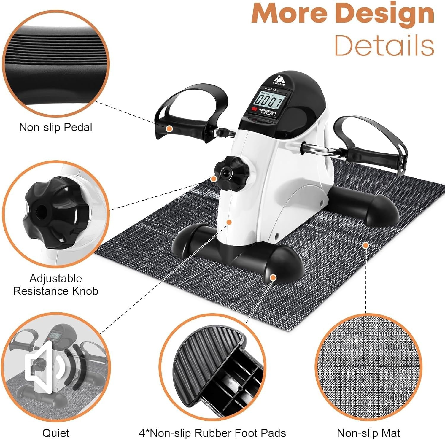 Compact Under Desk Pedal Exerciser LCD Adjustable Resistance Arm Leg