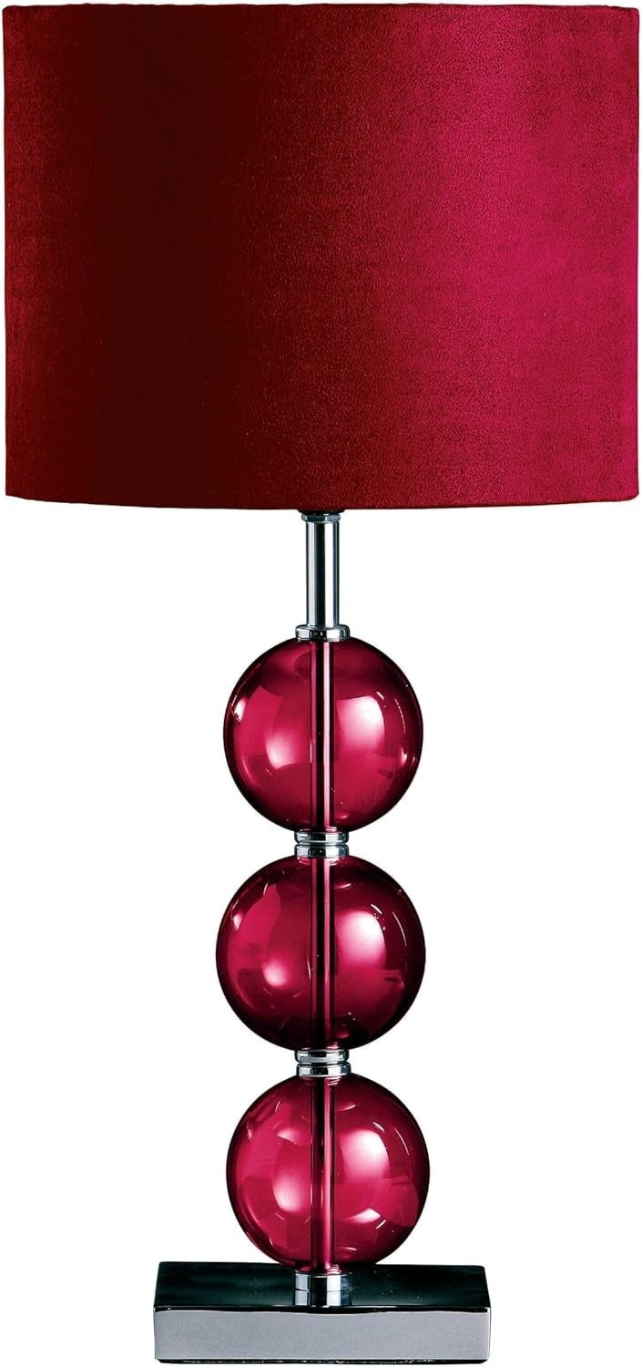 Red Ceramic Bedside Table Lamp Chrome Base Suede Shade 51cm