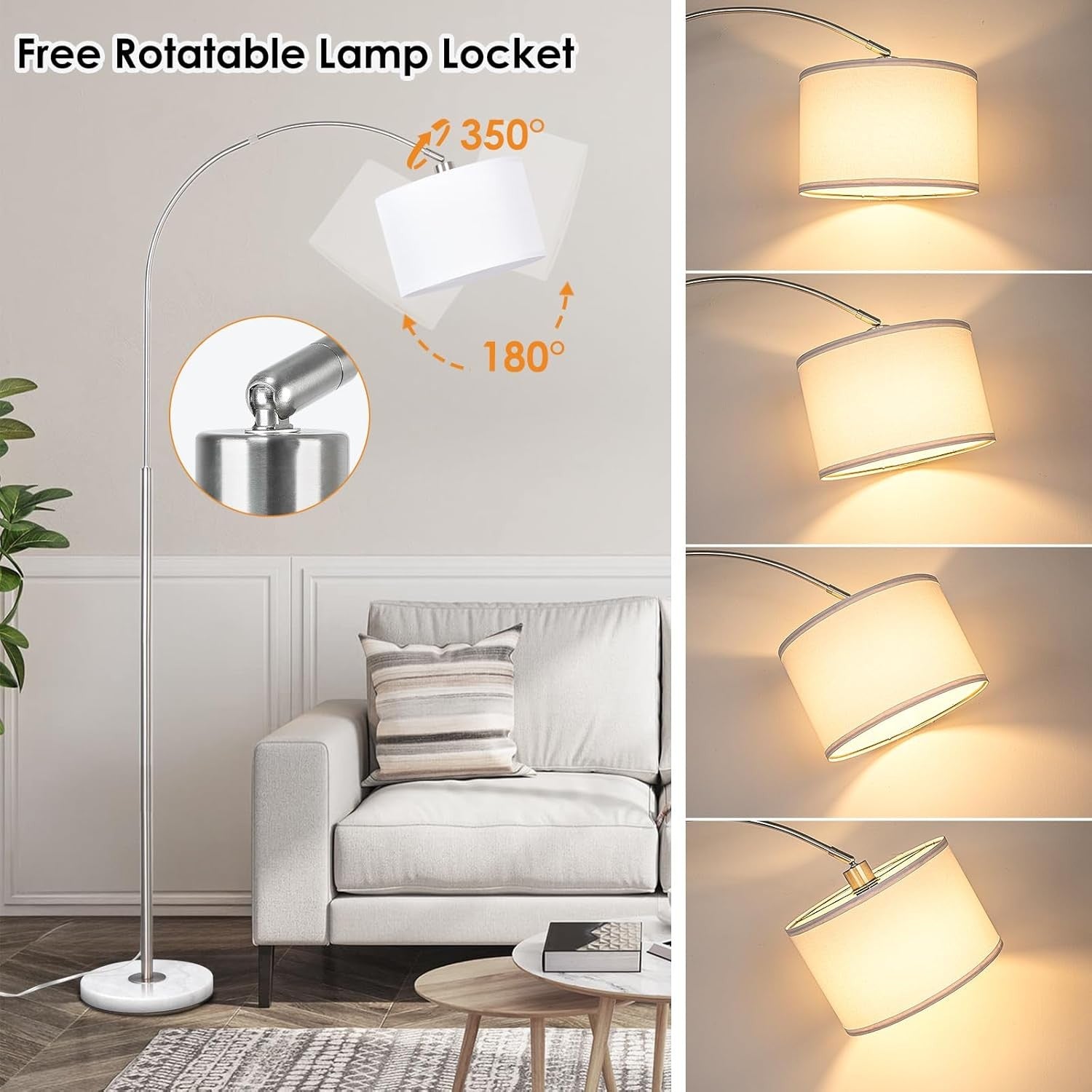 Arc Floor Lamp Silver Remote Dimmable LED Tall Living Room Bedroom Light