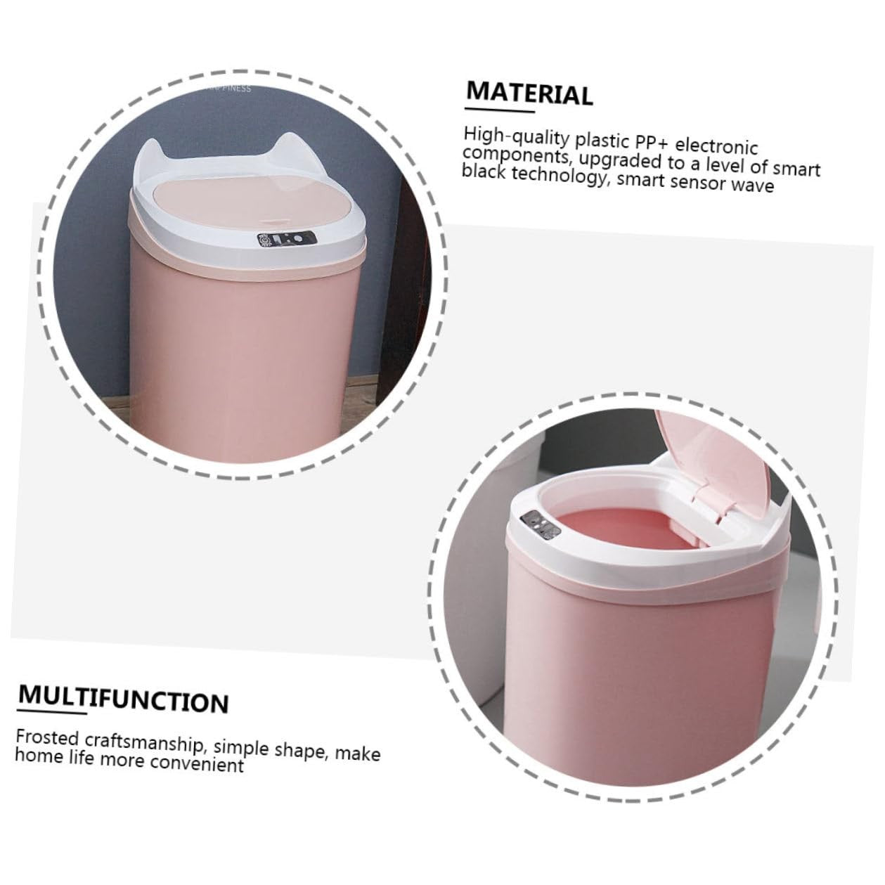 Touchless Sensor Bin 10L Automatic Trash Can Pink Quiet Rechargeable