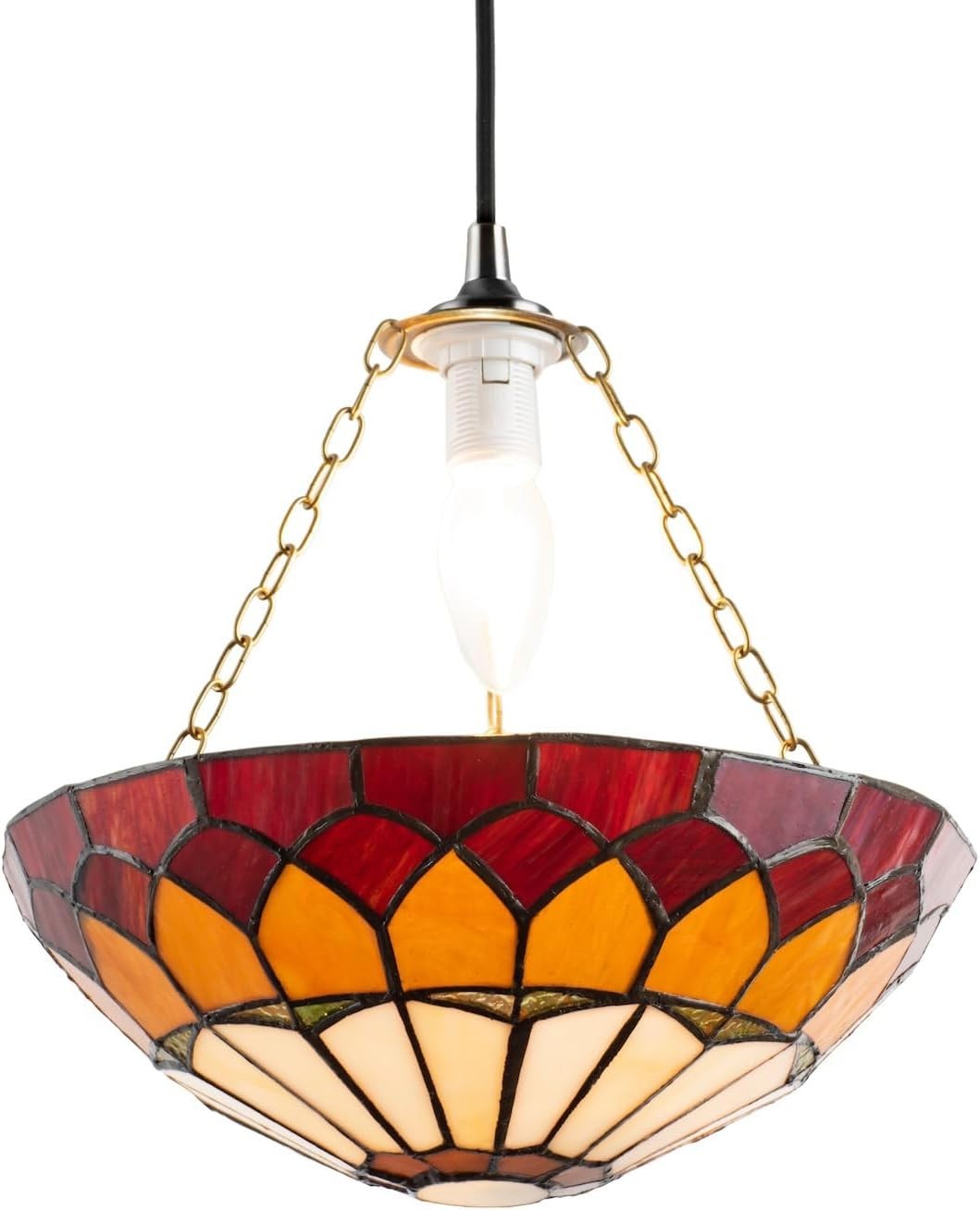Tiffany Pendant Lamp Shade Amber Red Stained Glass Dome 30cm