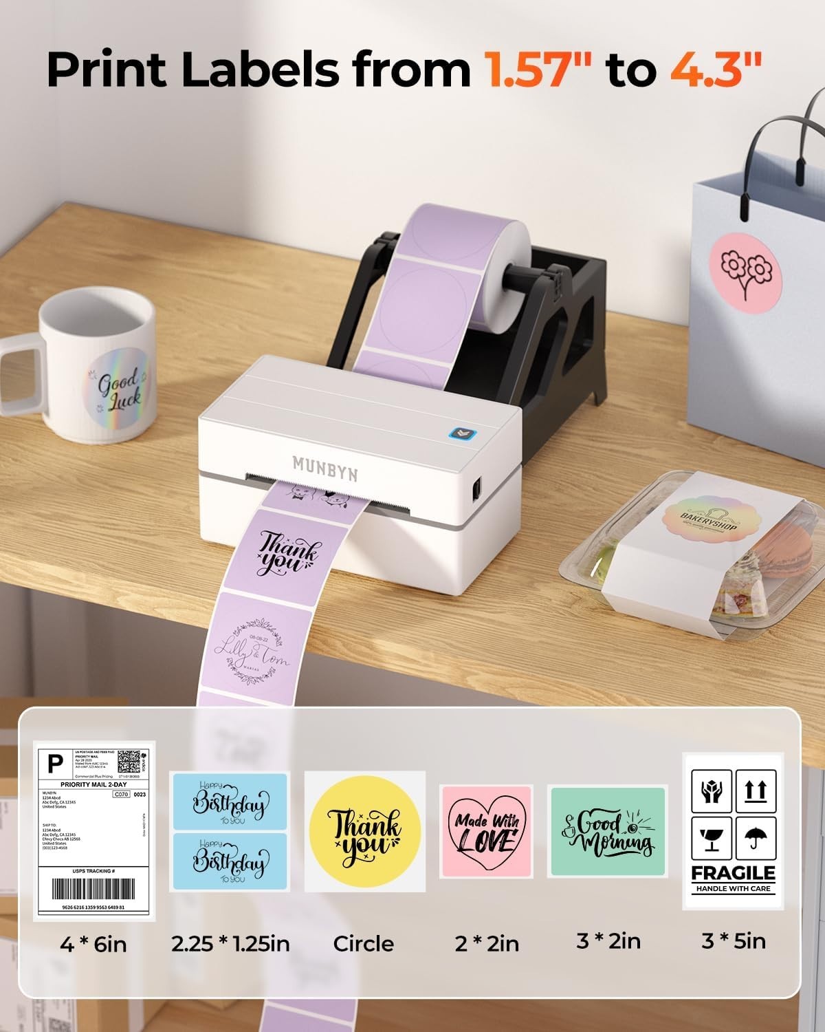 White Bluetooth 4x6 Thermal Shipping Label Printer High-Speed