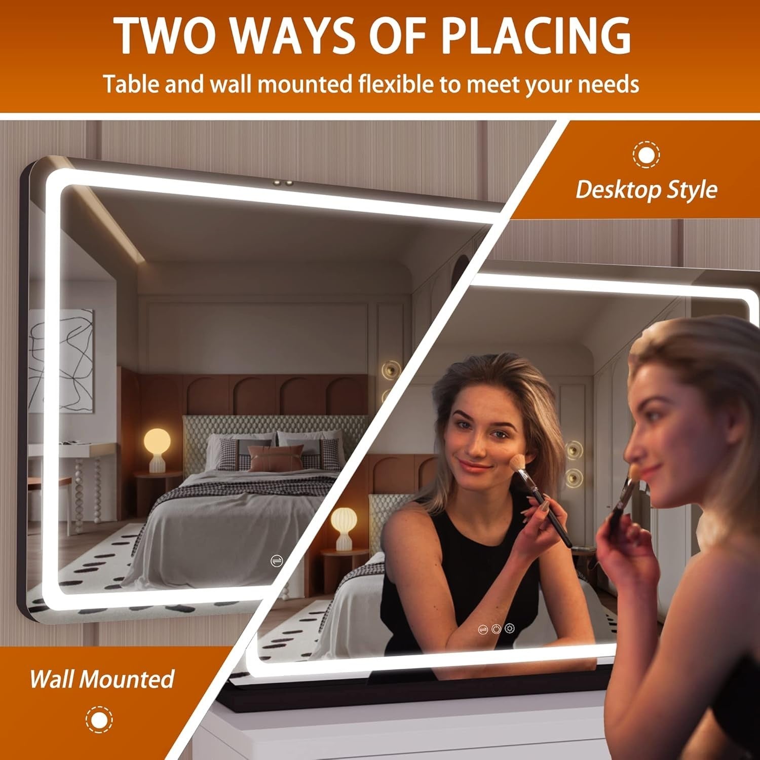 LED Vanity Mirror 80x58cm Touch Control Makeup Mirror with 3 Light Modes