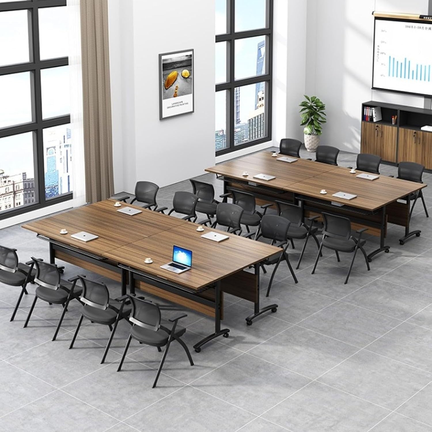 Mobile Folding Conference Table – Flip-Top Desk w/ Locking Wheels for Training