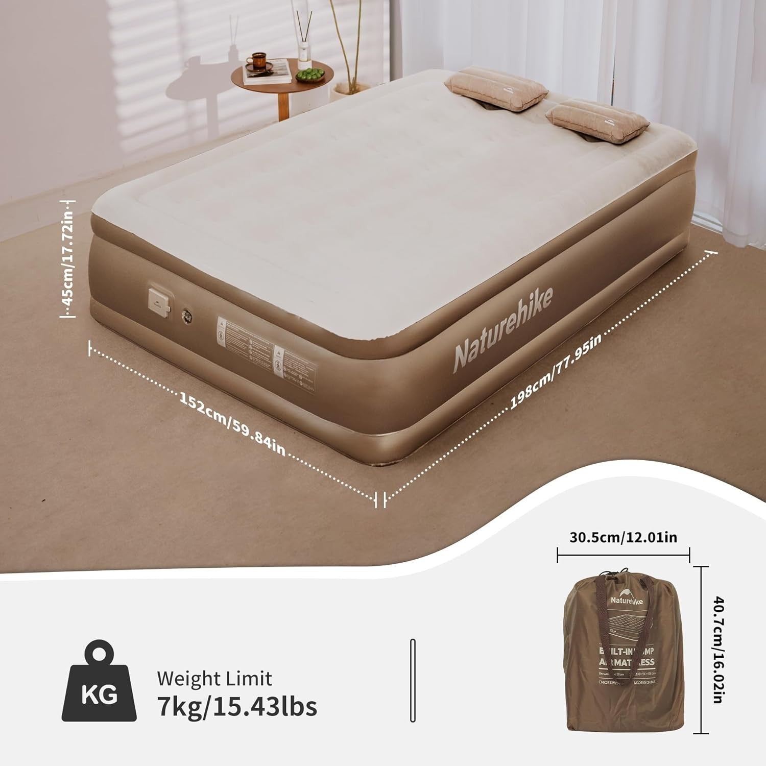 Double Air Mattress with Rechargeable Pump & Comfortable Camping Bed