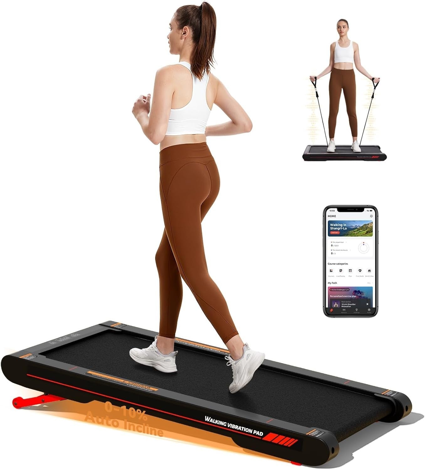 4-in-1 Under Desk Treadmill with 10% Auto Incline & Vibration