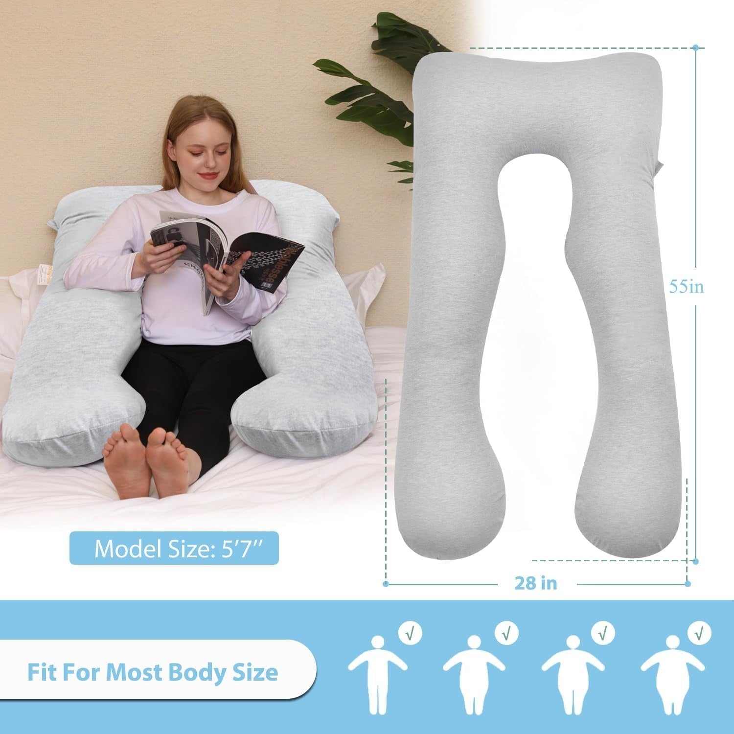 Cooling Pregnancy Pillow U Shaped Full Body Maternity Support Pillow 55in Washab