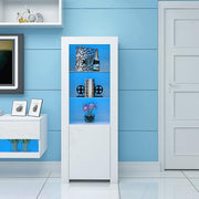 Tall LED Display Cabinet White High Gloss Glass Shelves Modern Storage Unit