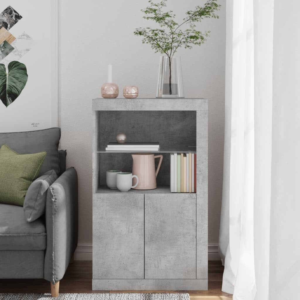 Concrete Grey Sideboard with LED Lights – Durable Storage Cabinet