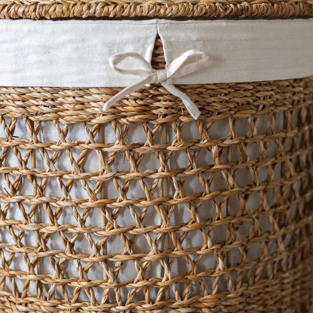 Extra Large Seagrass Laundry Basket with Lid & Removable Liner | Handwoven Hampe