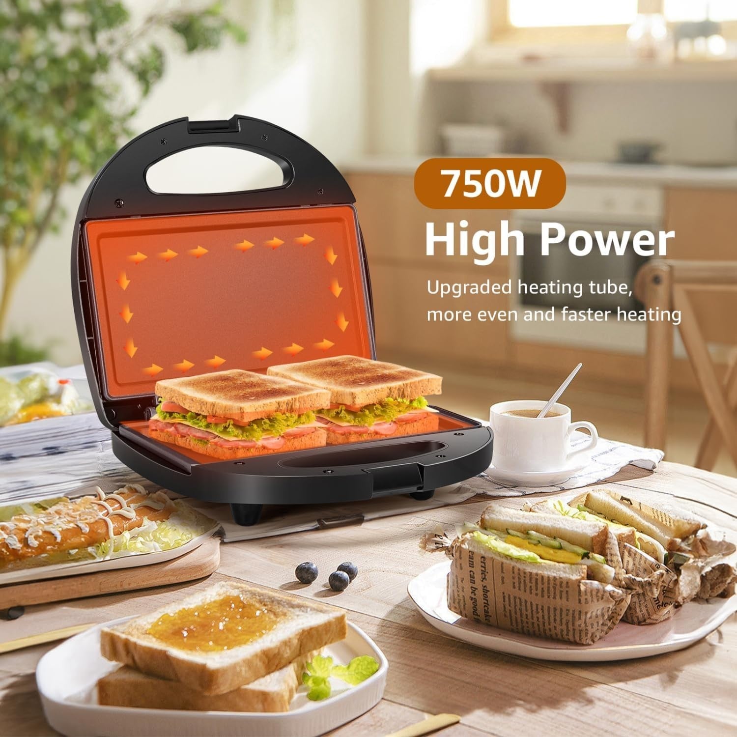 Deep Fill Non-Stick Toastie Maker Sandwich & Panini Press 750W Black
