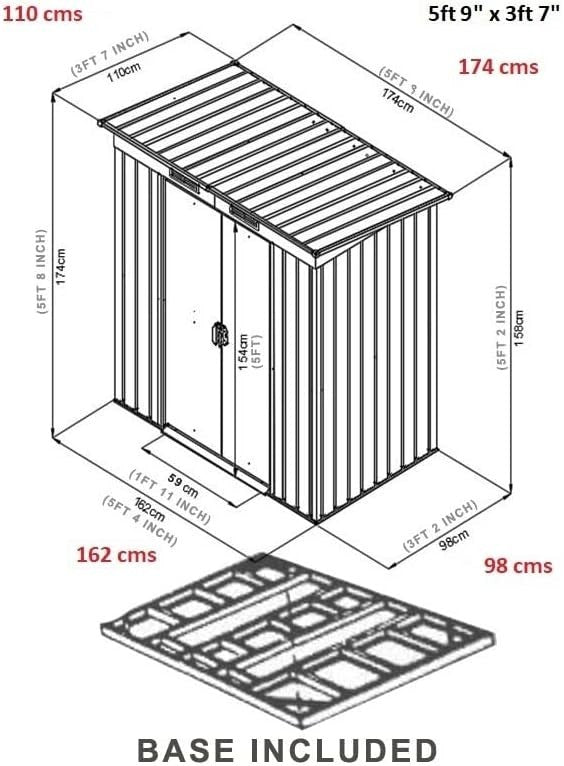 Metal Garden Shed 5x3FT Outdoor Storage with Base & Ramp Weatherproof Grey