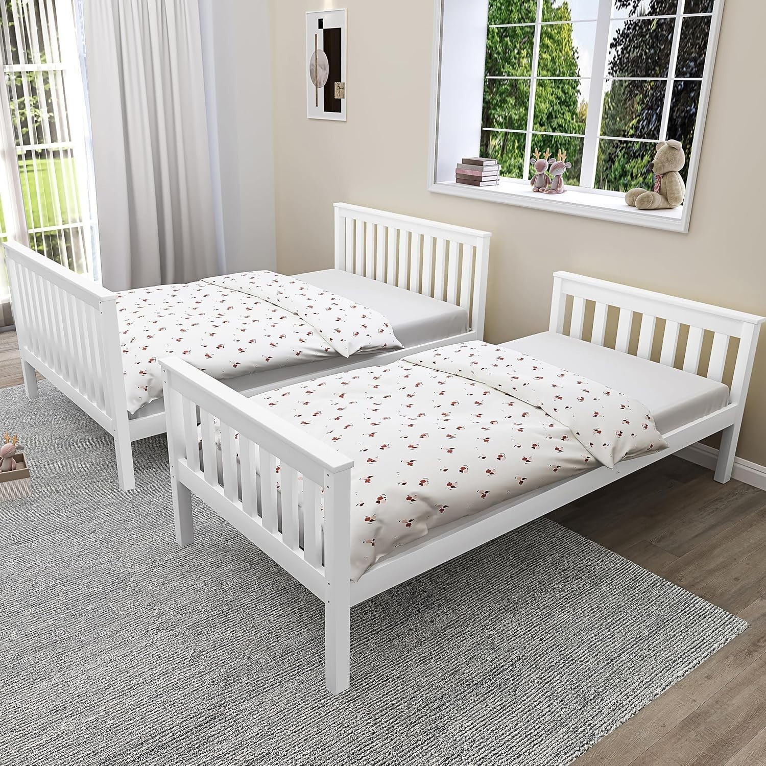 Wooden Triple Bunk Bed Frame – 4ft6 & 3ft Kids Sleeper with 2x Mattress