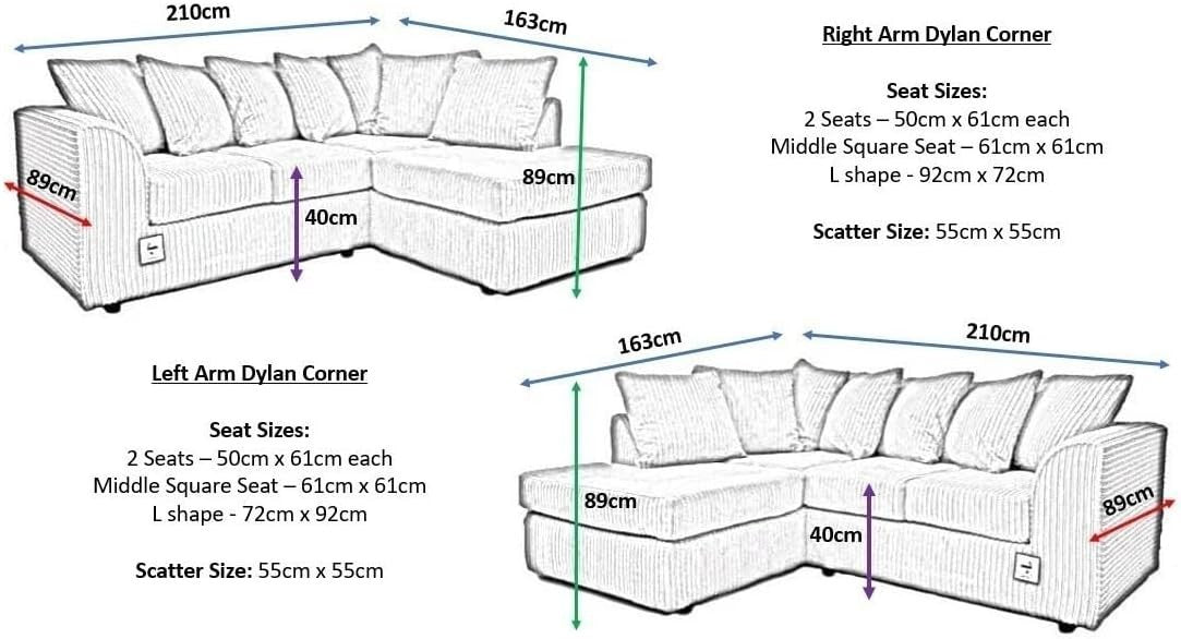 4-Seater Jumbo Cord L Shape Corner Sofa Cream Highback Comfy Couch