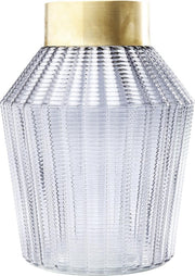 Grey Glass Flower Vase Gold Brass Neck Modern Table Decor Luxury Bottle 30cm