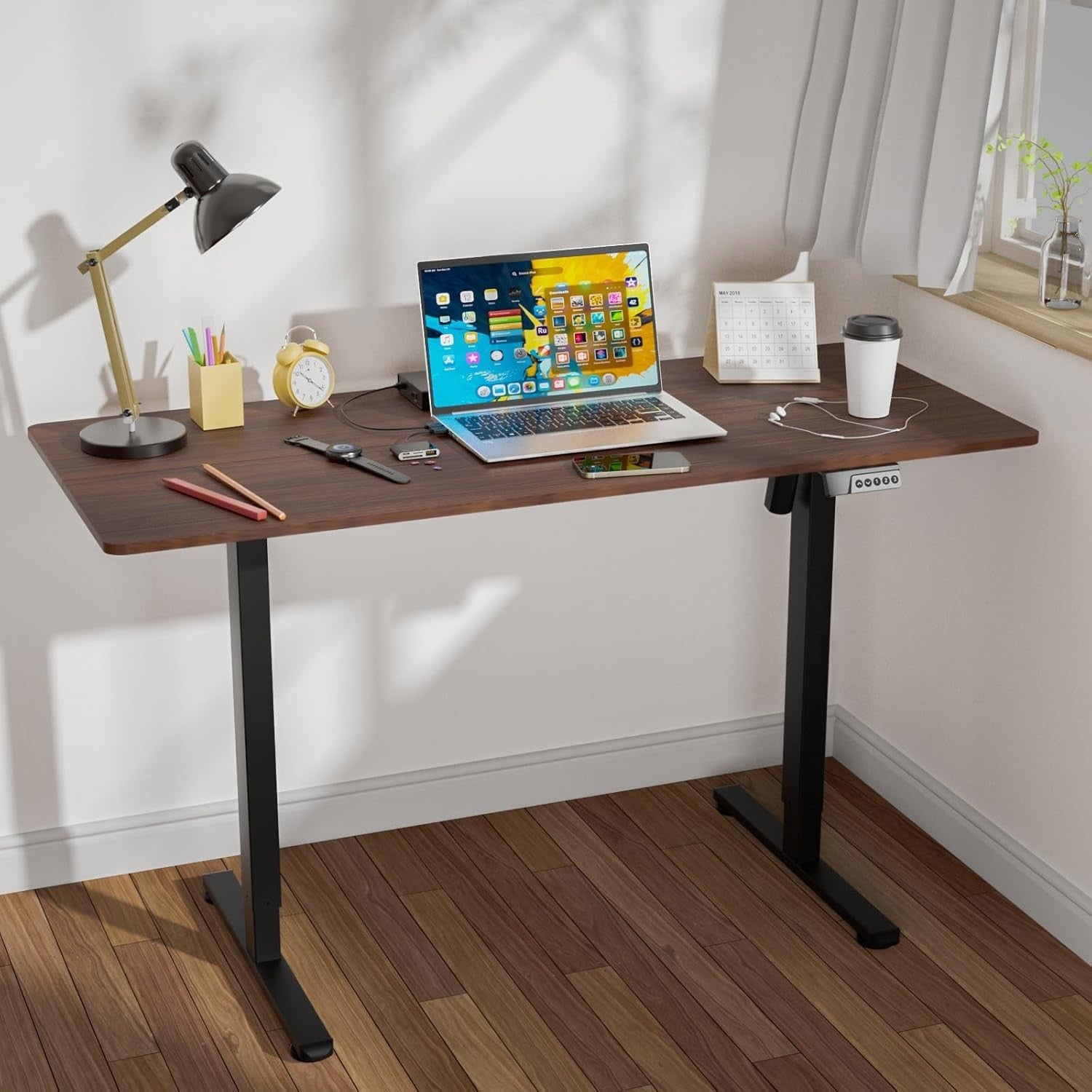 Electric Height Adjustable Standing Desk 140x60cm Ergonomic Sit Stand Table